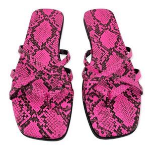 14th & Union Caite Pink Animal Print Square Toe Thong Slide Sandals Size 8.5
